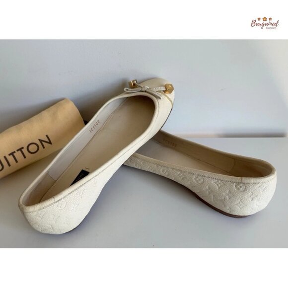 Authentic Louis Vuitton Cream/Beige Leather Monogram Ballet Flats 37/7 - Picture 10 of 13